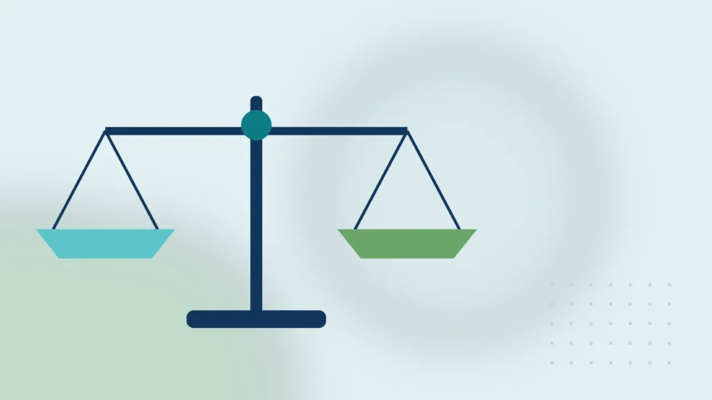 Illustration: a balance scale weighing two options